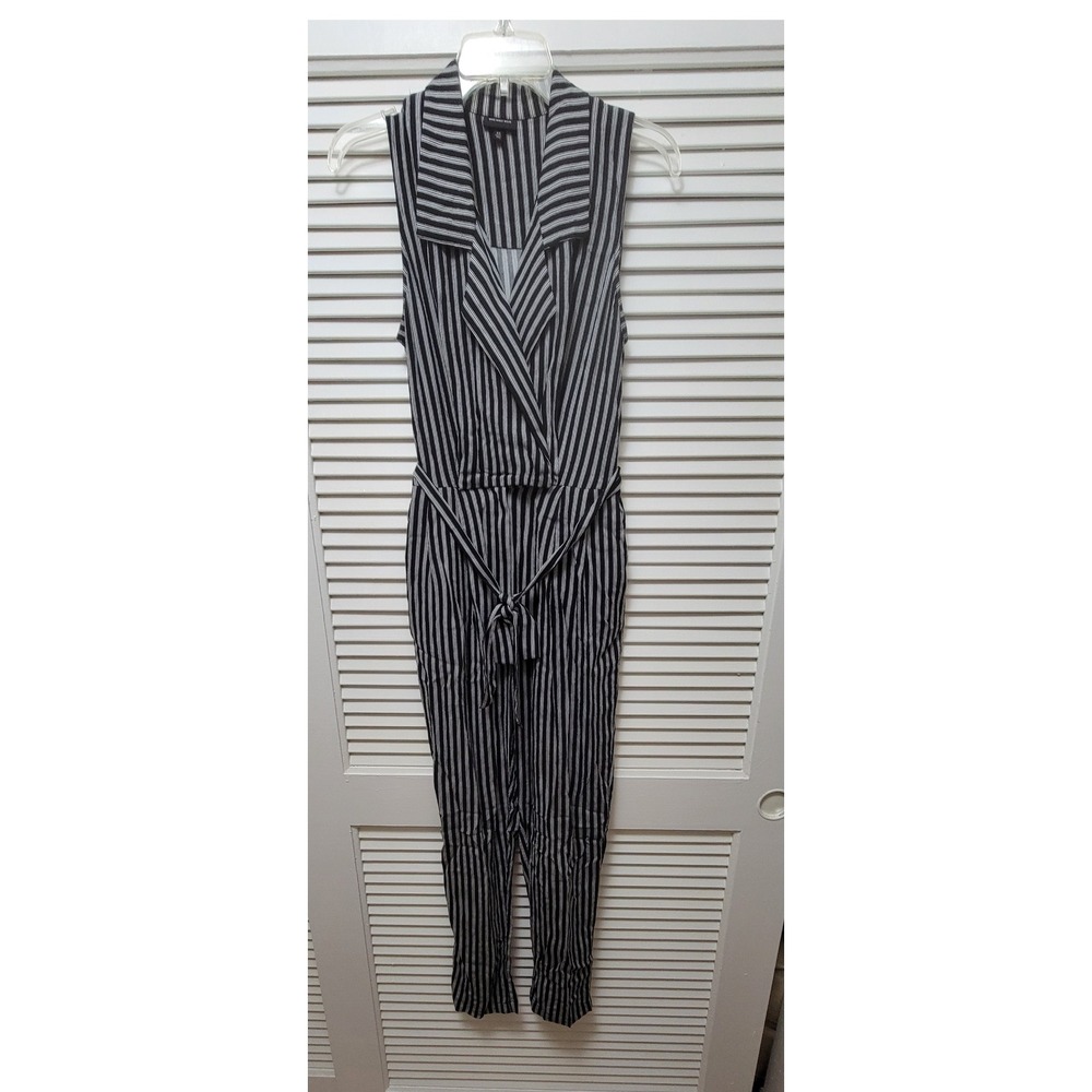 Jumpsuit Striped Sleeveless Black White Belted Who What Wear Womens XS slim fit